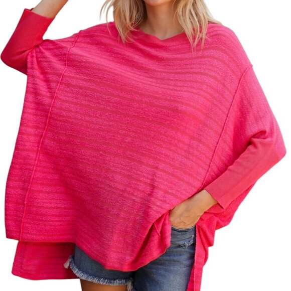 First Love Hot Pink Oversized Knit Top | Lightweight Slouchy Sweater Tunic - Picture 3 of 3
